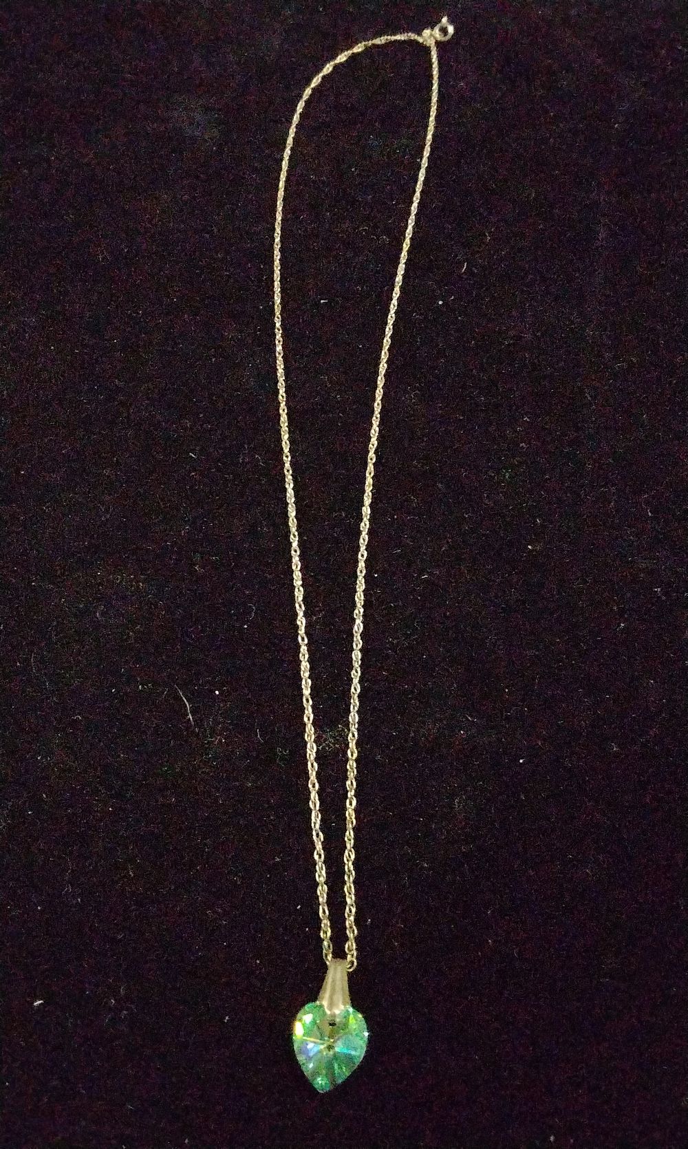 Lot 363: A Silver-Tone Metal and Green Heart-Shaped Pendant Necklace