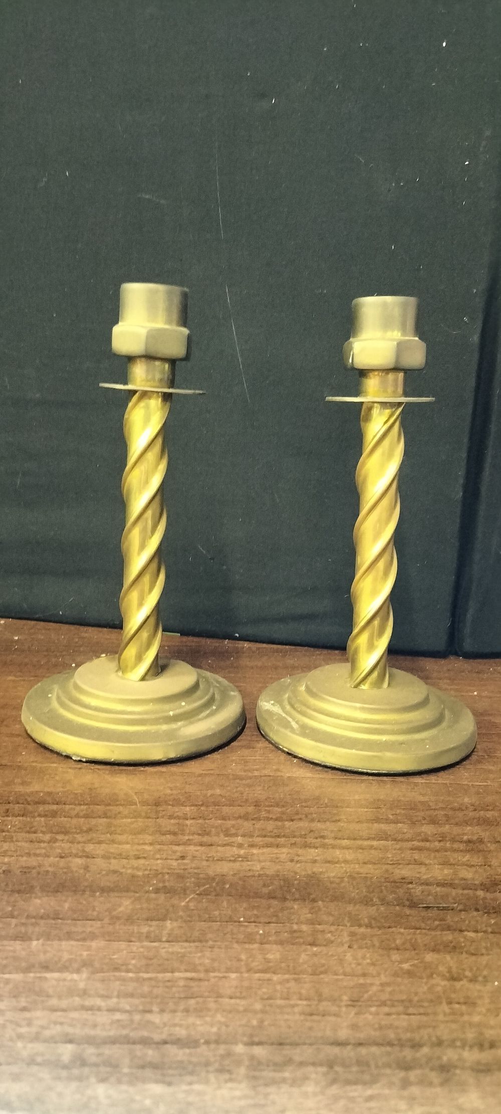 Lot 466: A Pair of Brass Barley Twist Candlesticks