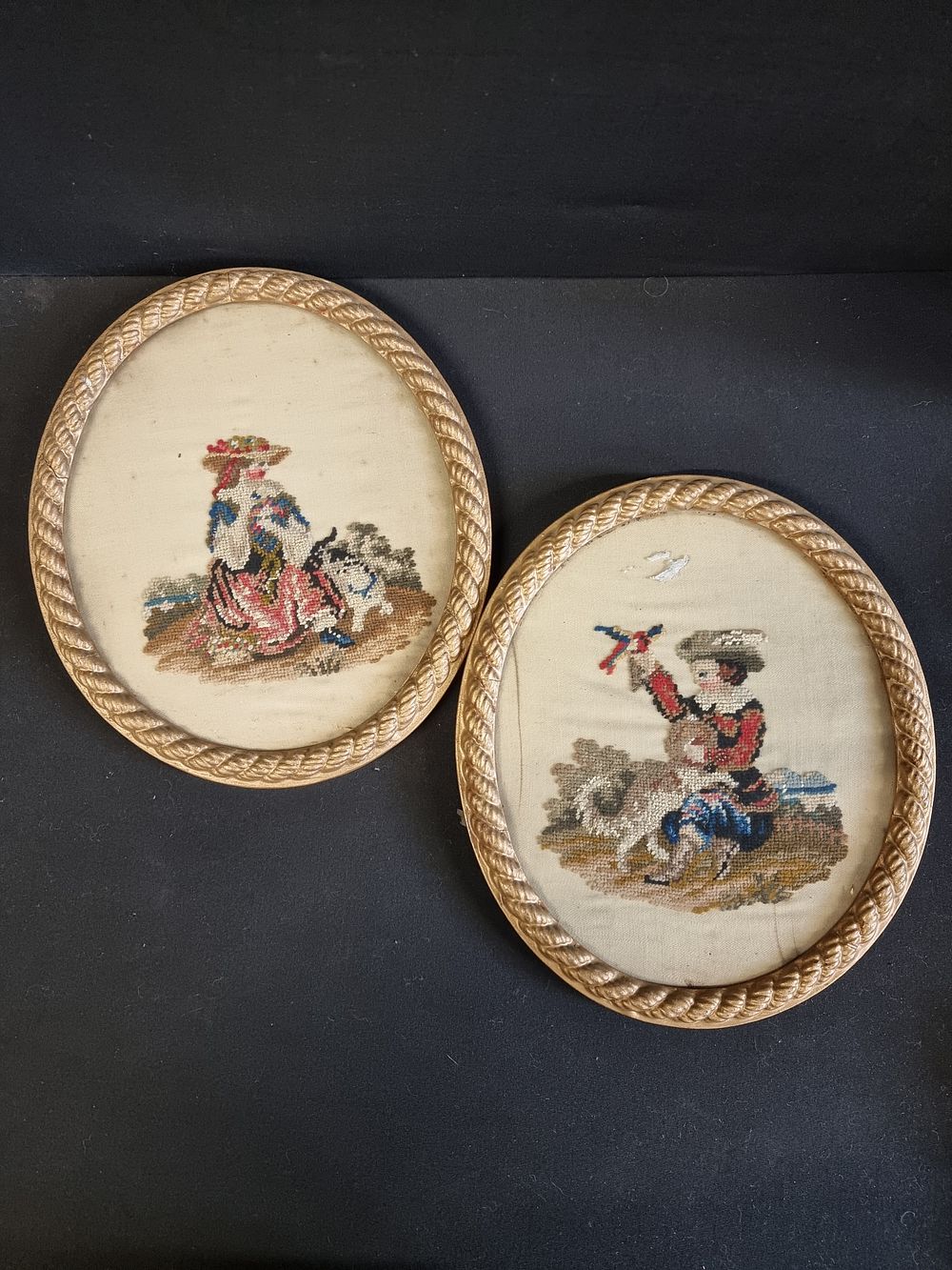 Lot 682: A Pair of Antique Victorian Framed Needlepoint Pictures