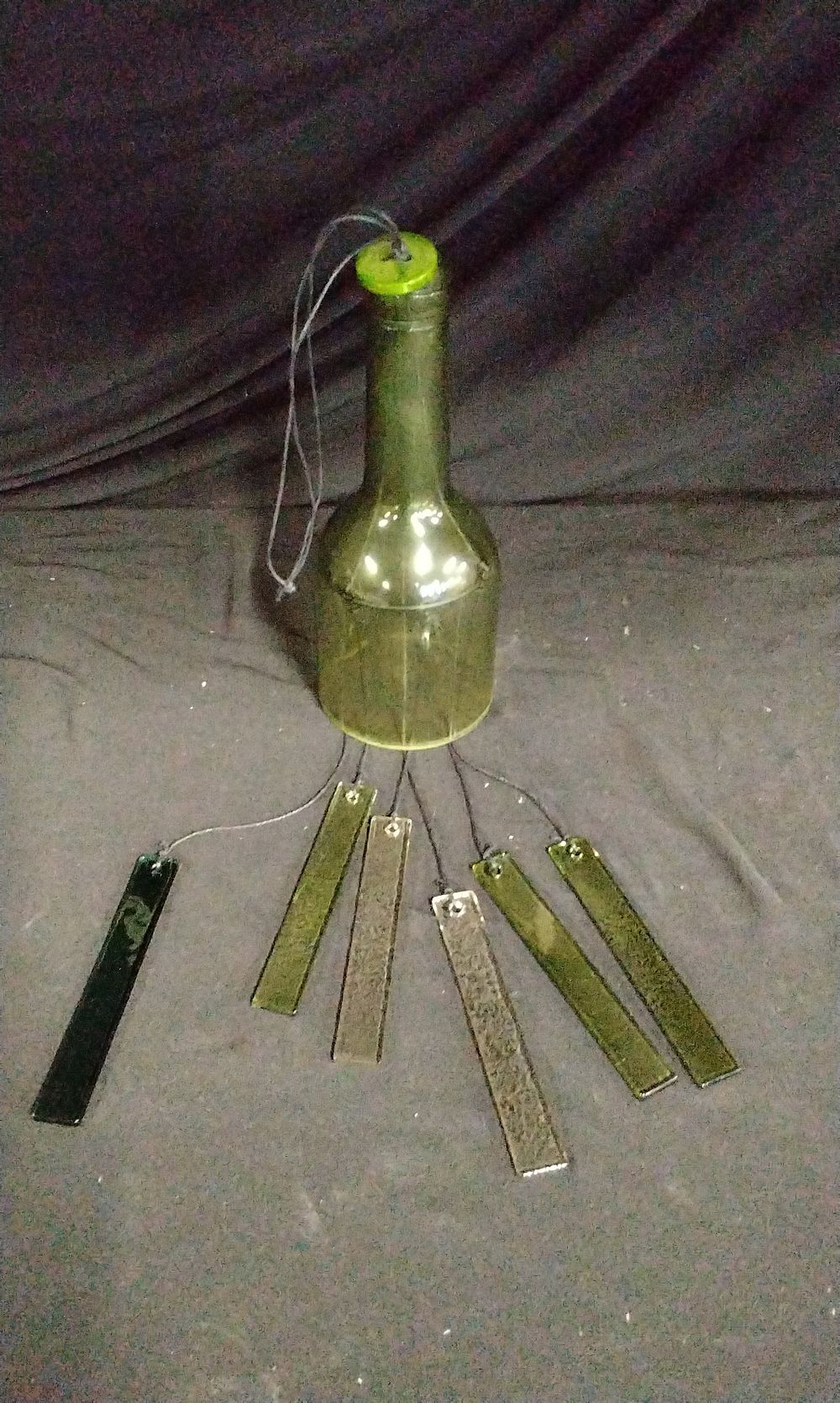 Lot 704: Handcrafted Green Wine Bottle Glass Wind Chime