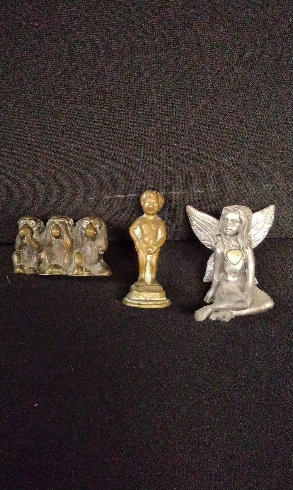 Lot 651: Three Metallic Figurines: Monkeys, Manneken Pis, and Fairy