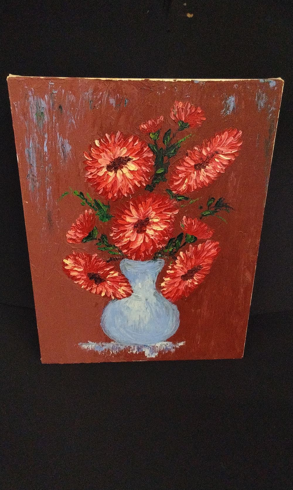 Lot 735: Vintage Folk Art Floral Still Life Painting on Board