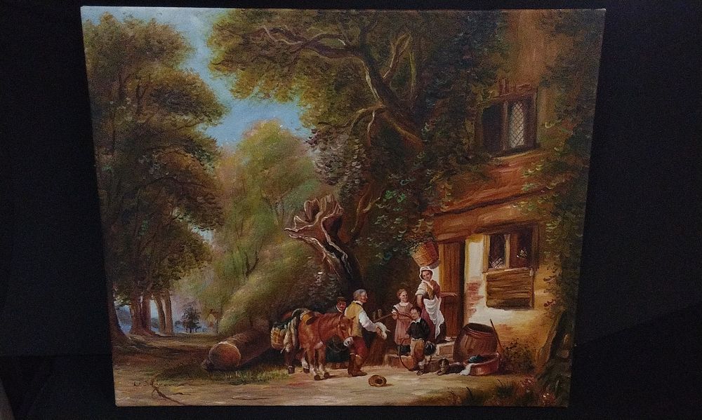 Lot 737: A Multi-Colored Landscape Painting on Canvas, Rural Scene with Figures