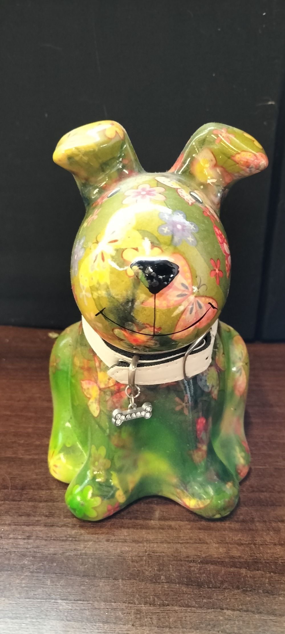 Lot 772: Pomme-pidou Green Floral Butterfly Ceramic Dog Money Bank