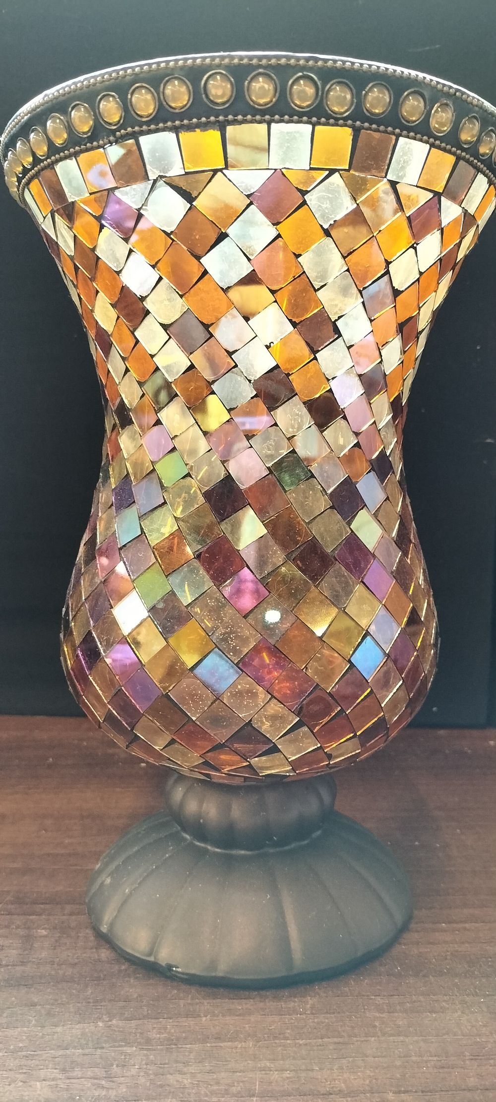 Lot 782: Partylite Global Fusion Mosaic Glass Hurricane Candle Holder