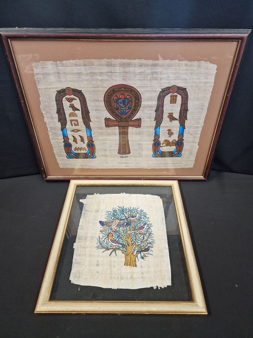 Lot 436: Pair of Framed Egyptian Painted Papyrus