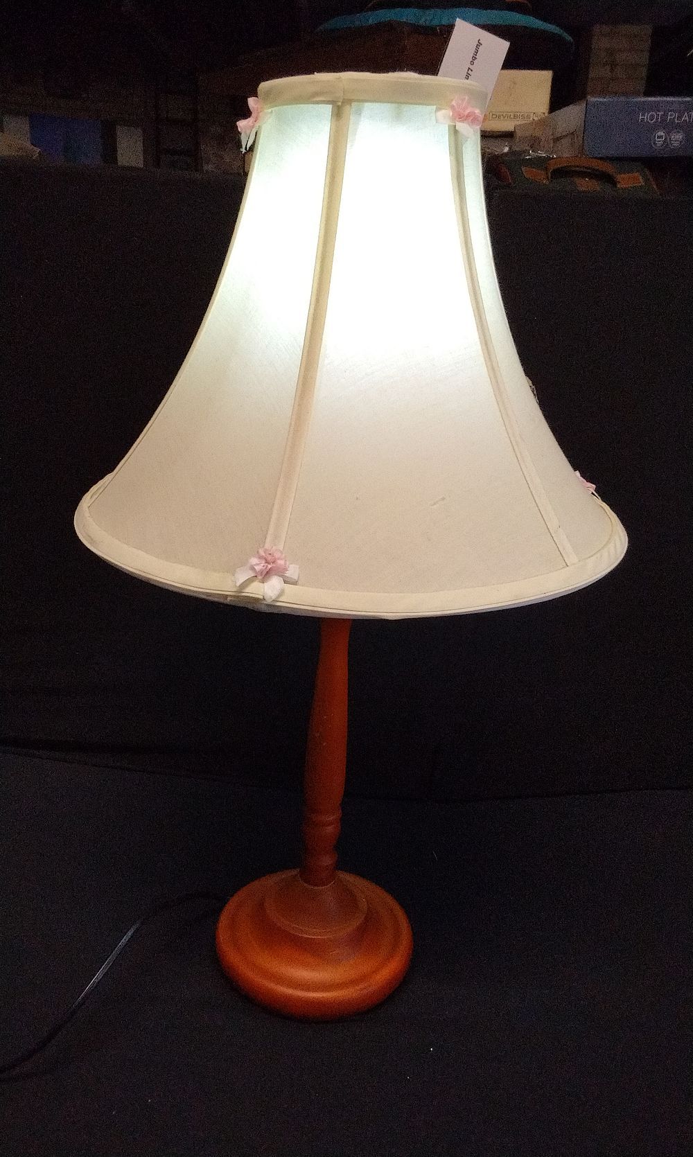 Lot 790: Wooden Table Lamp with Independent on/off Switch and Shade. Tested for Power.