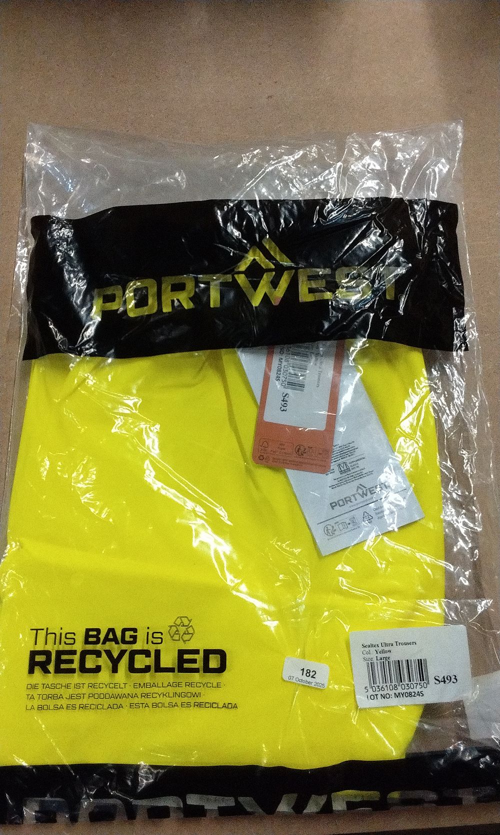 Lot 578: x2 Pair of Portwest Sealtex Ultra Trousers, Yellow, Size Large