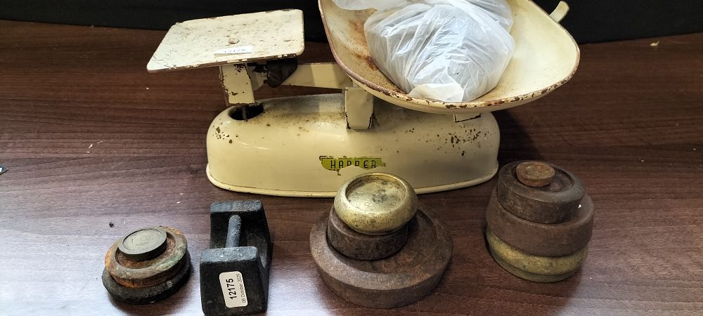 Lot 664: A Harper Kitchen Balance Scale and Collection of Weights
