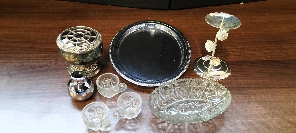 Lot 667: An 8-Piece Collection of Silver-Plated and Glass Items