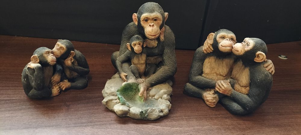 Lot 670: Three Resin Chimpanzee Figurine Groups