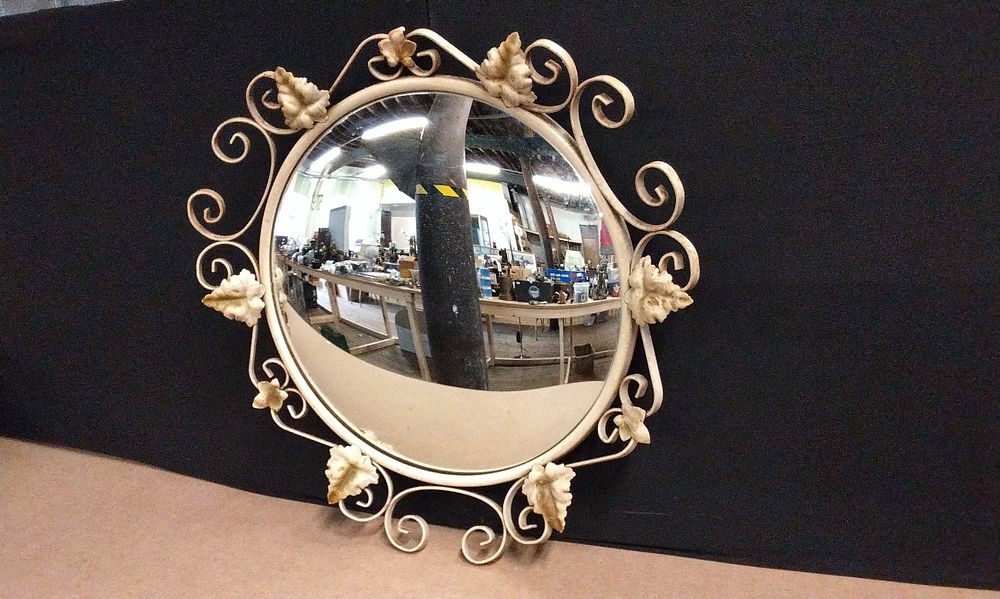 Lot 683: Ornate Mid-Century Wrought Metal Wall Mirror with Gold Accents