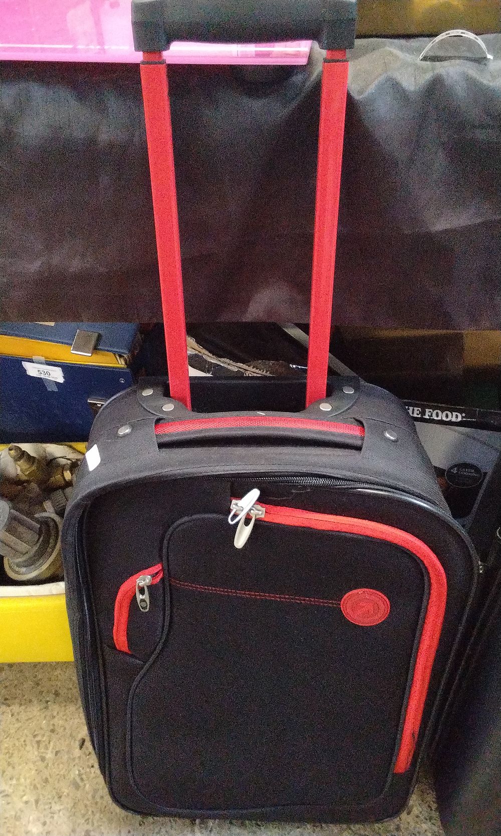 Lot 809: Wilko Black and Red 2 Wheeled Small Suitcase