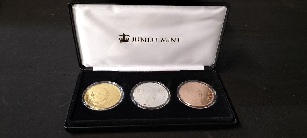 Lot 151: The UK'S Winston Churchill 3 Crown Collection with Certificate of Authenticity and Presentation Box