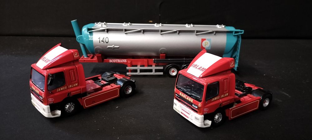 Lot 187: Two James Irlam Corgi Leyland DAF Tractor Units and a Pollock Bulk Powder Tri Axle Trailer