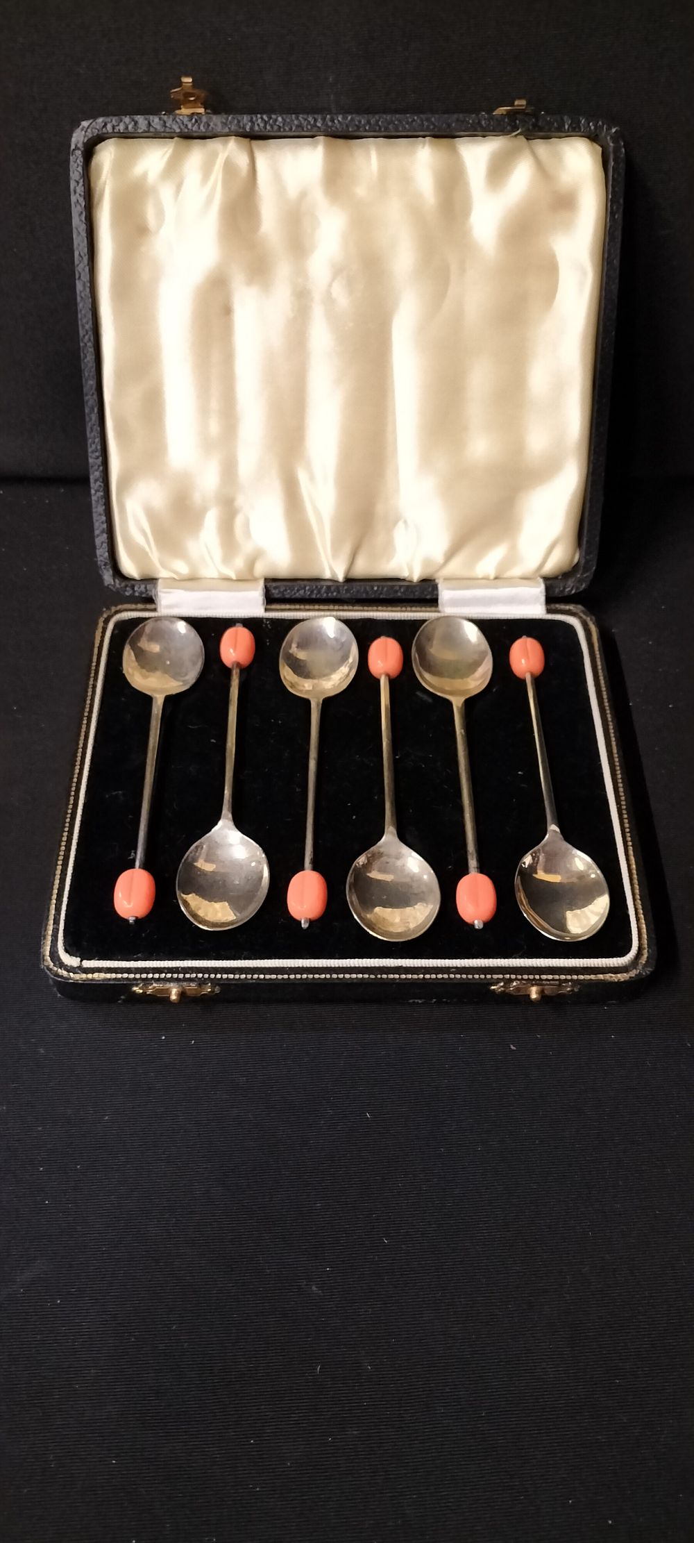 Lot 190: Antique EPNS Teaspoons with Salmon Pink Beads