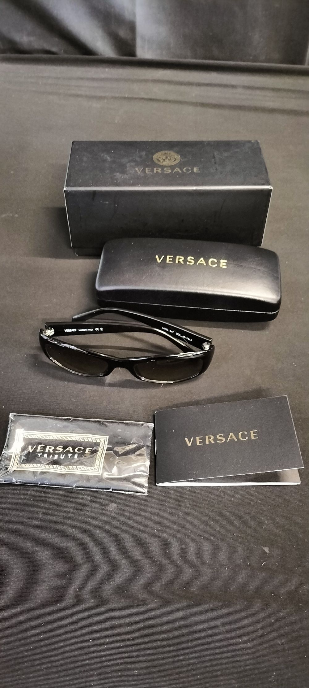 Lot 229: Versace black medusa sunglasses, case with outer box and booklet