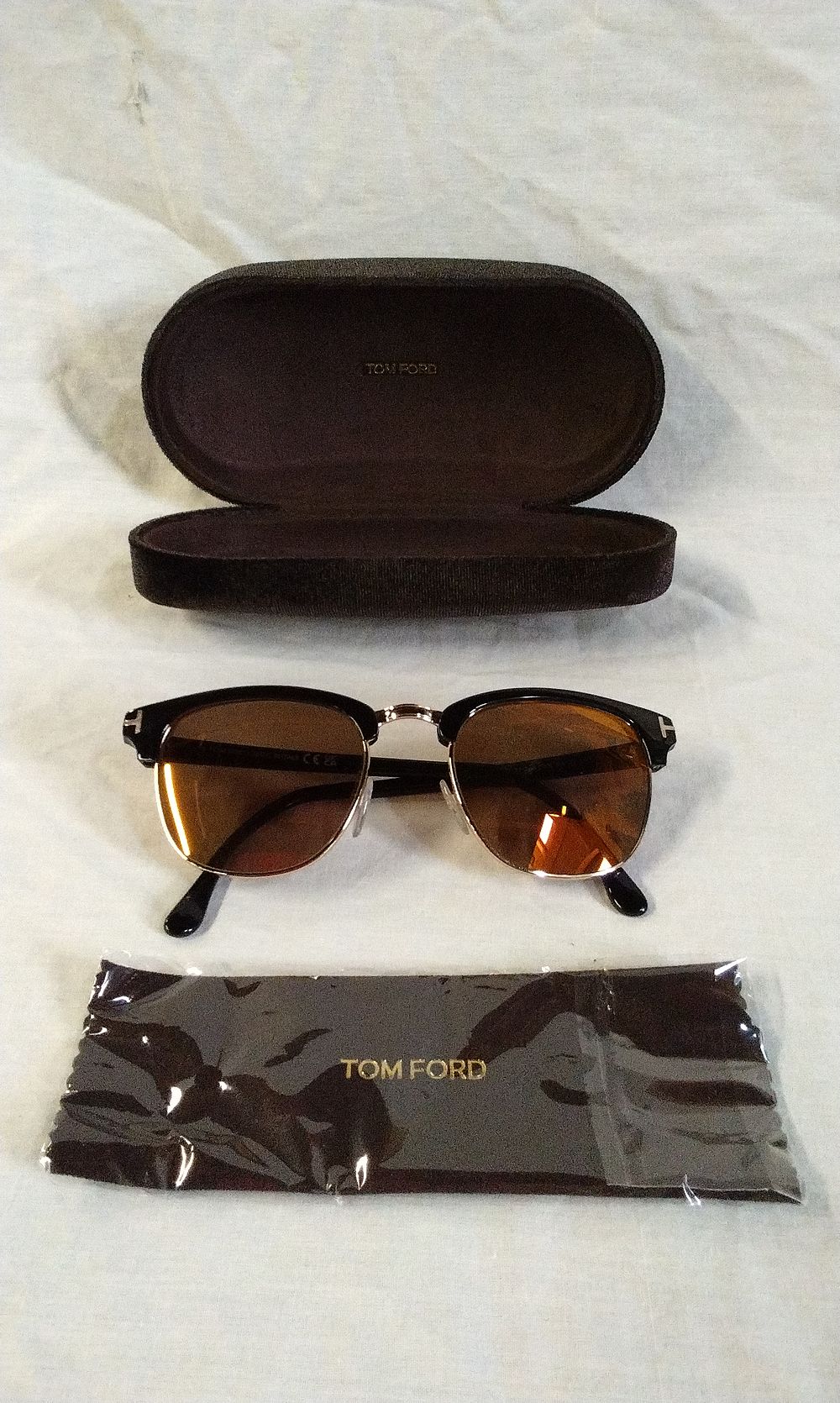 Lot 233: Pair of Tom Ford Henry Sunglasses with Brown Velvet Case with Tom Ford Embellished