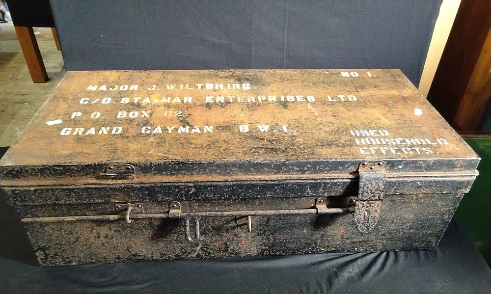 Lot 264: Large Vintage Military Style Metal Lockable Trunk