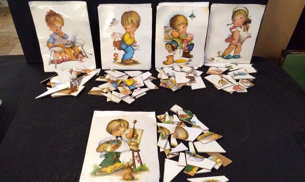 Lot 375: Five Vintage Children's Hardboard Puzzle Pieces with Image