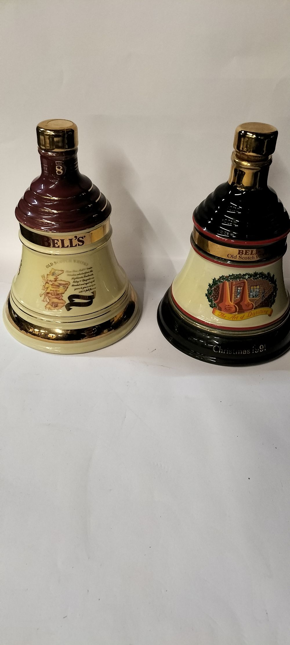 Lot 354: Two Wade Bells Whisky Porcelain Decanters Christmas 1991 & 1997