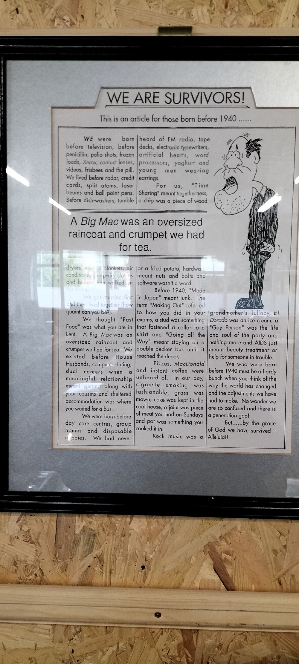 Lot 353: Framed 'We are Survivors!' Humorous Article