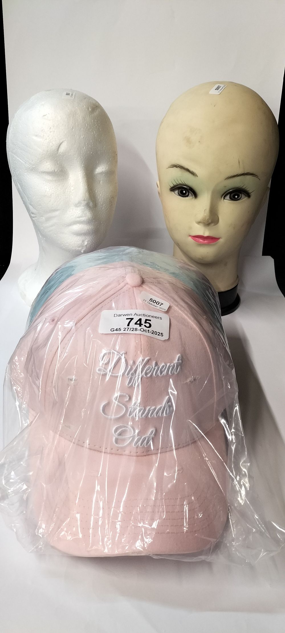 Lot 745: 9 x Different Stands Out Baseball Caps. Pink, Lilac and Pale Blue and 2 Display Heads