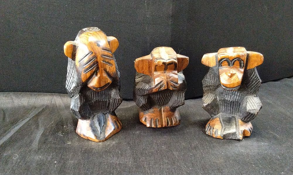Lot 211: Hand Carved Wooden Three Wise Monkeys.