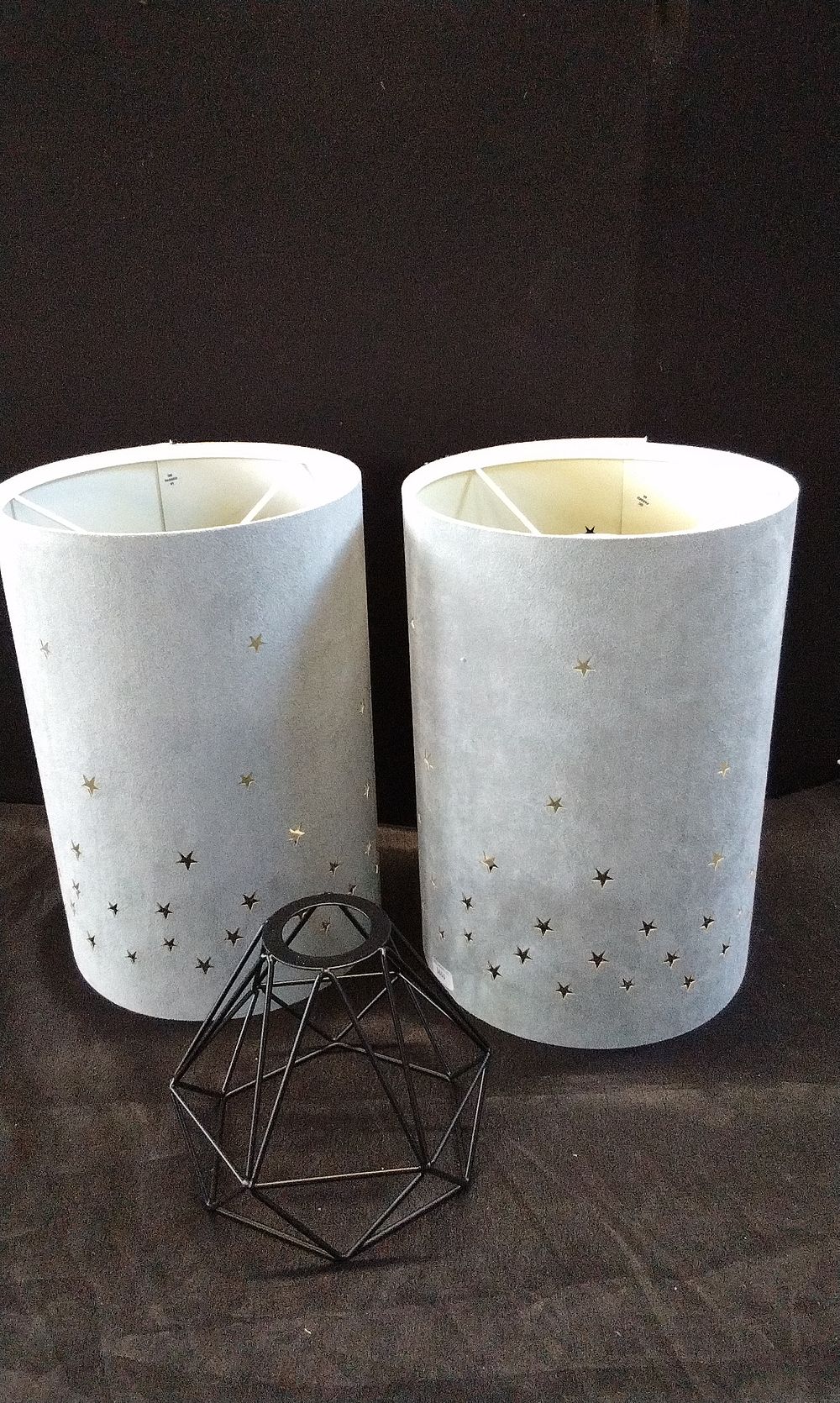 Lot 212: Three Light Shades, Two Moss Green  Star Down Light Shades