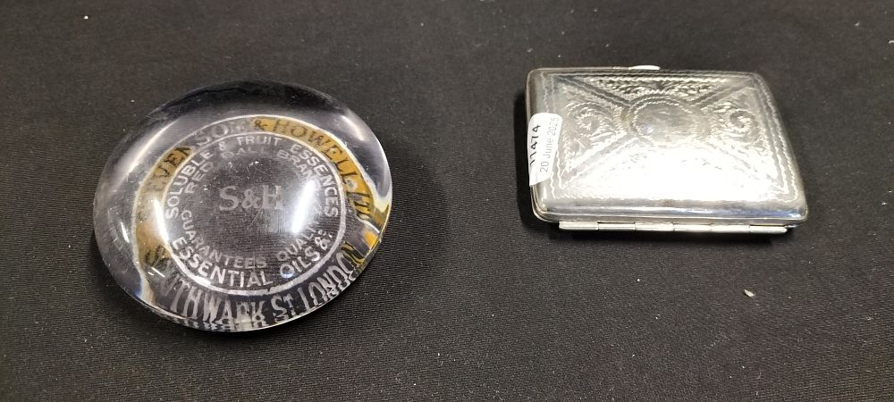 Lot 302: A Stevenson & Howell Ltd Glass Paperweight Approx 8cm Dia. And a Nickel Plated Cigarette Case