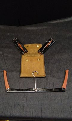 Set of Three Vintage Folding Travel Hangers. In Brown Leather Pouch