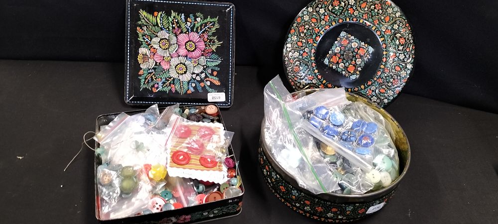 Lot 320: Two Tins of Buttons, Very Nice Old Biscuit Tins