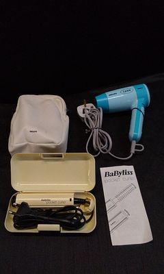 Philips Voyager 1200 Travel Hairdryer, and a Babyliss Pocket Curler. Hairdryer Tested for Power 