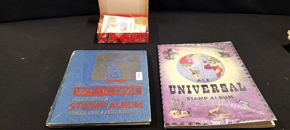 Lot 322: Two Stamp Albums and a Box Full of Lose Stamps