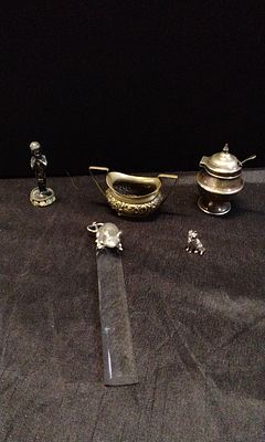 Selection of Plated Items. Mouse With a Piece of Clear acrylic, Salt Dish, Mustard Pot and a 