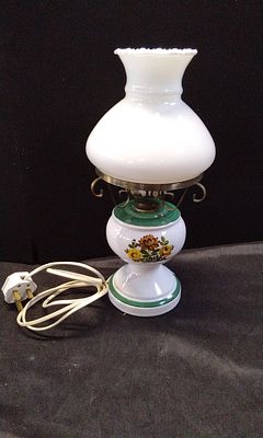 Porcelain Hurricane Table Lamp with Floral Decoration. Tested for Power