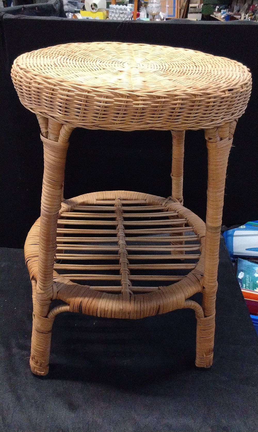 Lot 449: Vintage Retro Wicker Rattan Bamboo Stool Side Table