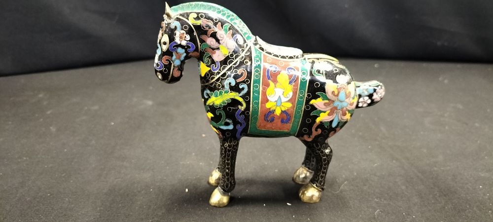 Lot 342: A Cloisonné Enamel Gilt Tang Horse