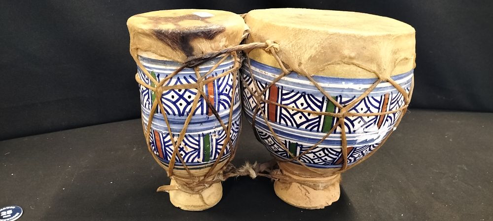 Lot 349: Vintage Ceramic Moroccan Bongo Drums Handmade
