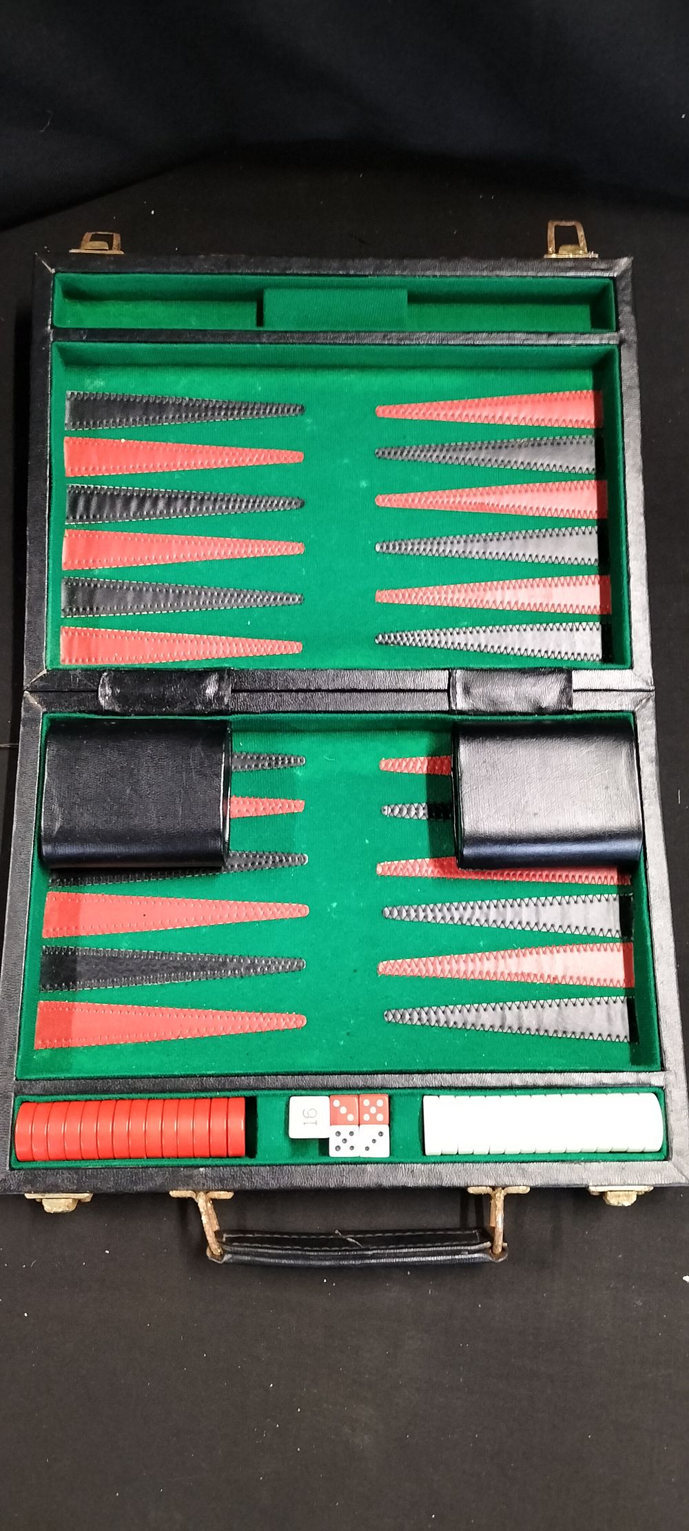 Lot 351: Vintage Travel Backgammon Set in Leather Carry Case