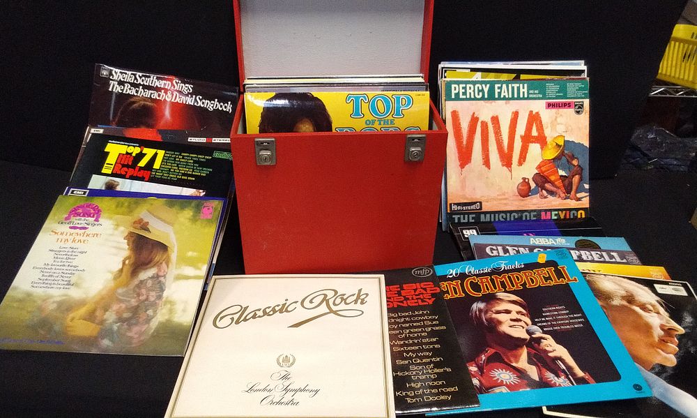Lot 651: Red Vinyl Album Box Containing 40x