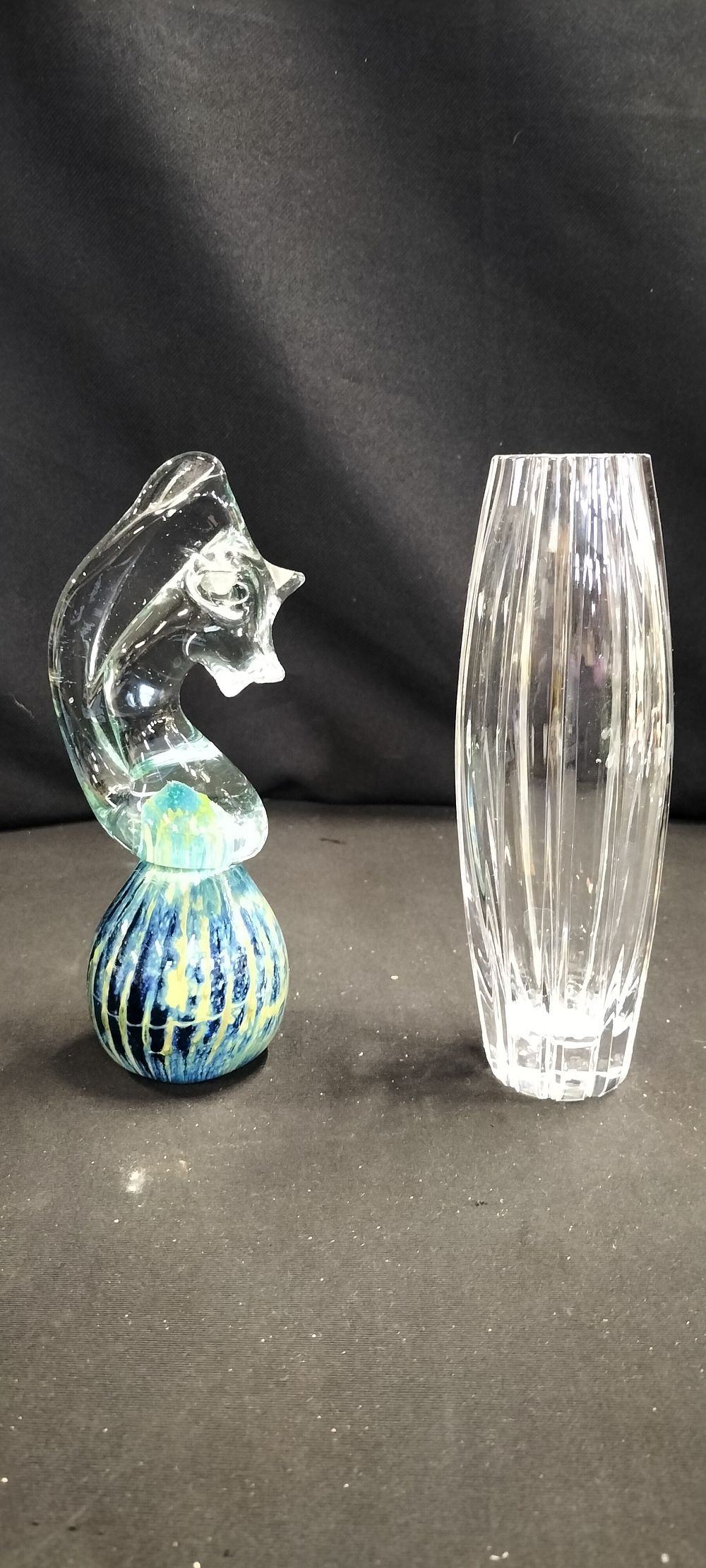 Lot 361: A Waterford Crystal Marquis Bus Vase And a Mdina Art Glass Seahorse