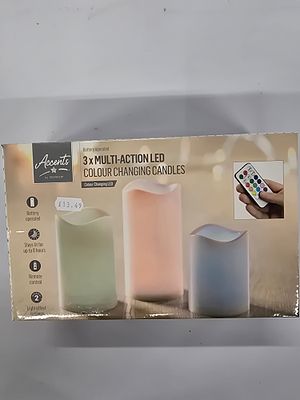 A pack of three multi action LED colour changing. By Accents 
RRP £13.49