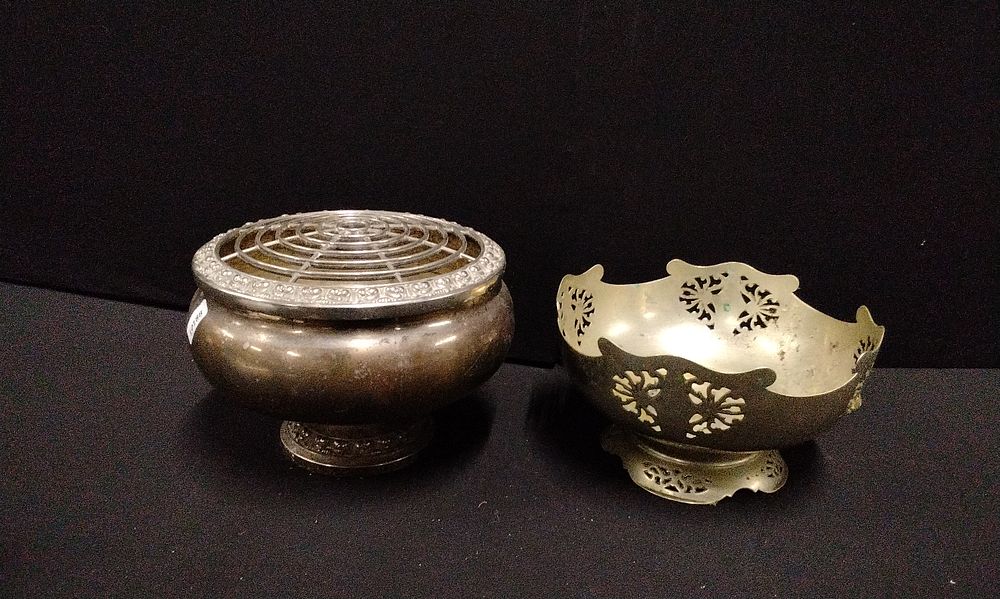 Lot 705: Two Large Silver Plated Flower Bowls