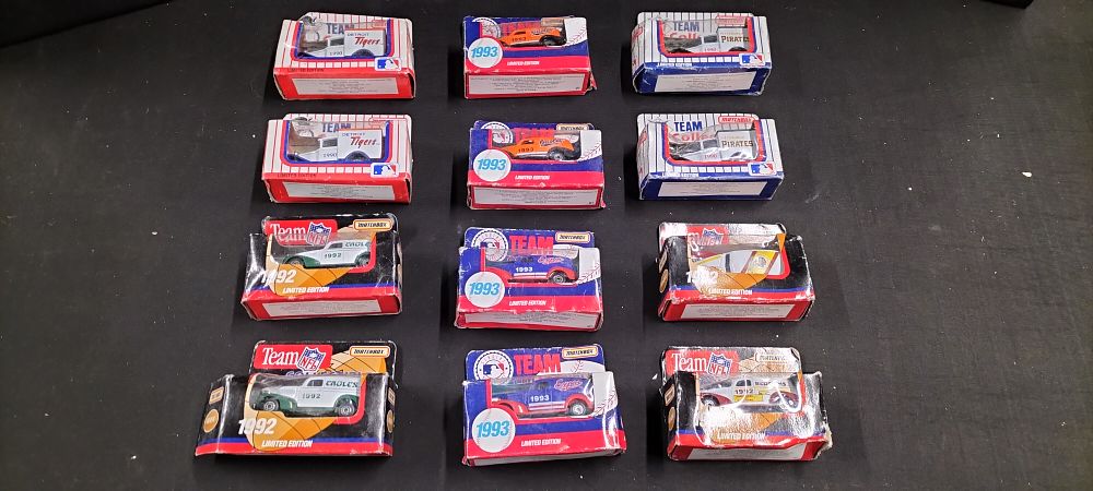 Lot 380: 12 Matchbox NFL and Major Baseball Die Cast...