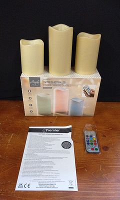 Accents by Premier 3x Multi-Action Colour Changing Battery Operated Candles. With Remote 