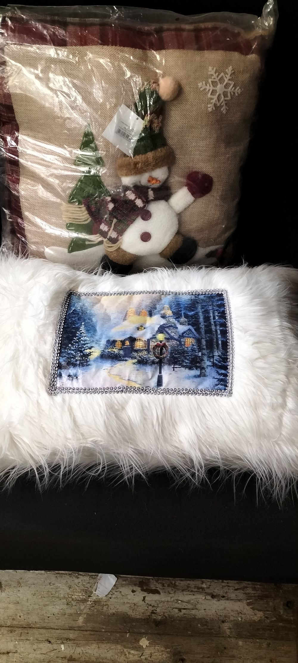 Lot 153: Two Christmas Cushions, 1 White and furry with...