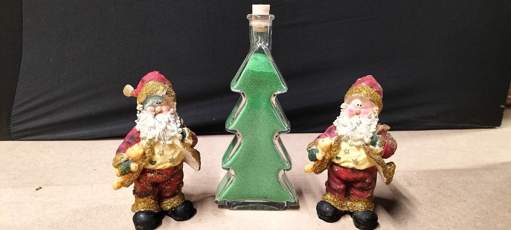 Lot 169: Christmas Tree Shaped Glass Bottle Filled with Green...