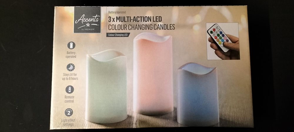 Lot 170: 3 x Multi - Action LED Colour Changing Candles Battery Operated