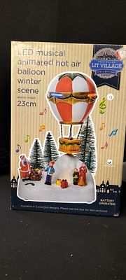 A Battery Operated LED Musical Animated Hot Air Balloon Winter Scene Approx Height 23cm New in Box